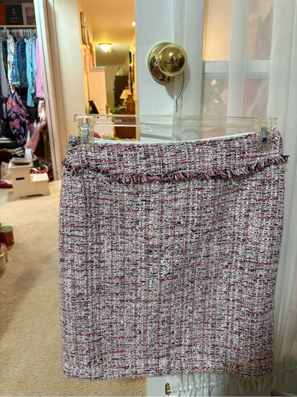 White House Black Market Pink & White Tweed Pencil Skirt